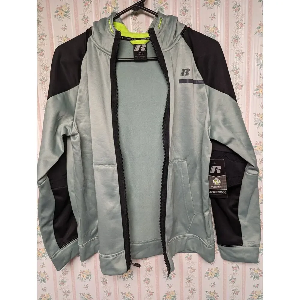 Russell Jacket BOYS SIZE XL 14-16 green black full zip hoodie reflective NWT